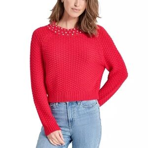 DKNY Red Textured Crew Neck Sweater